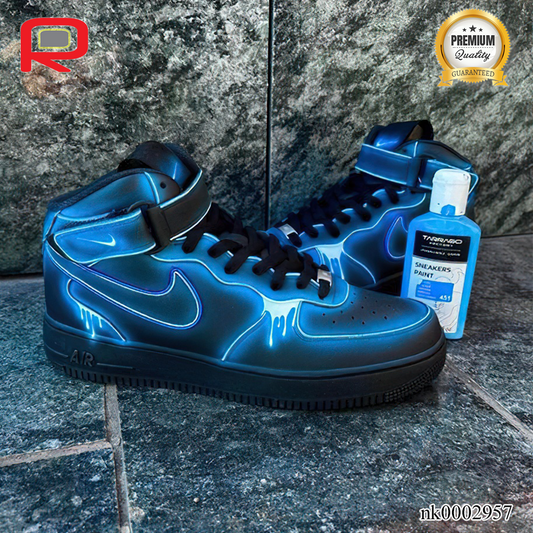 AF 1 High Neon Blue-White Drip Custom Shoes Sneakers - nk0002957 image 0