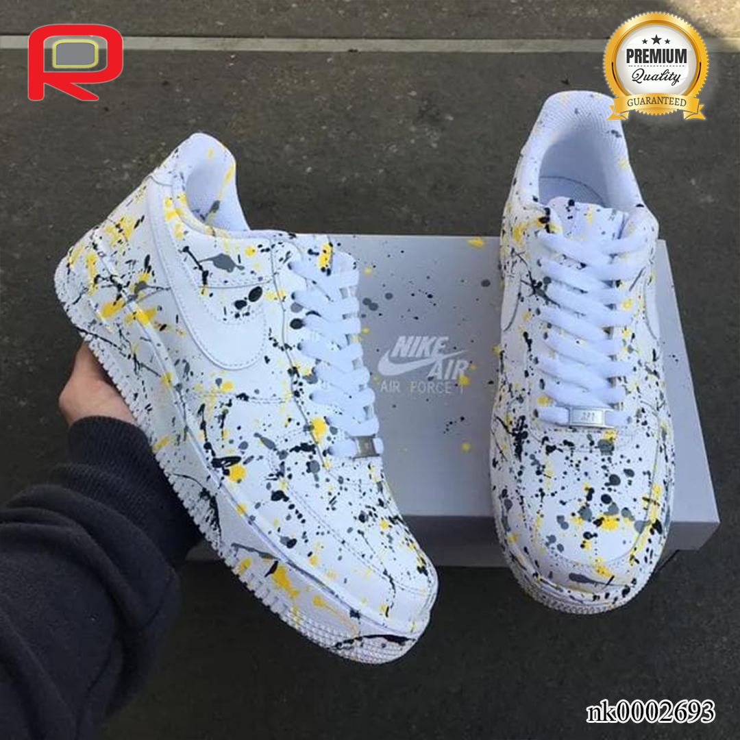 AF 1 Splash Yellow Grey Black Custom Shoes Sneakers - nk0002693 image 1
