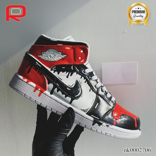 AJ 1 Red Black Drip Chicago Custom Shoes Sneakers - nk0002706 image 2