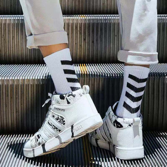 INS Cotton Black White Stripe Crew Men Socks image 2