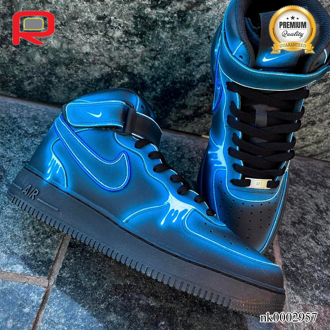 AF 1 High Neon Blue-White Drip Custom Shoes Sneakers - nk0002957 image 4
