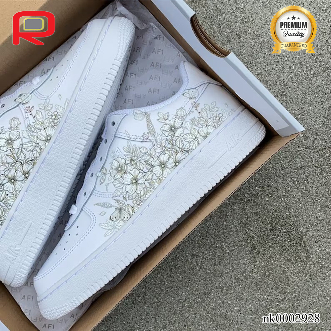 AF 1 Black And White Flower Custom Shoes Sneakers - nk0002928 image 2