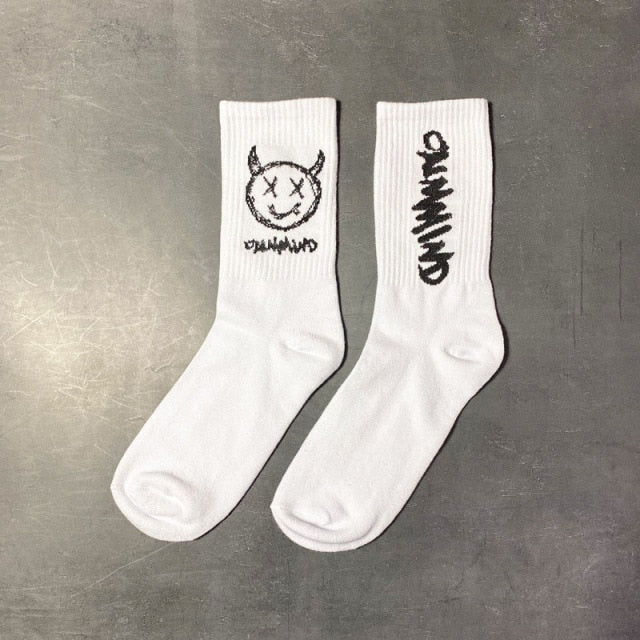 Men Socks Cotton Cartoon Pattern - devil white image