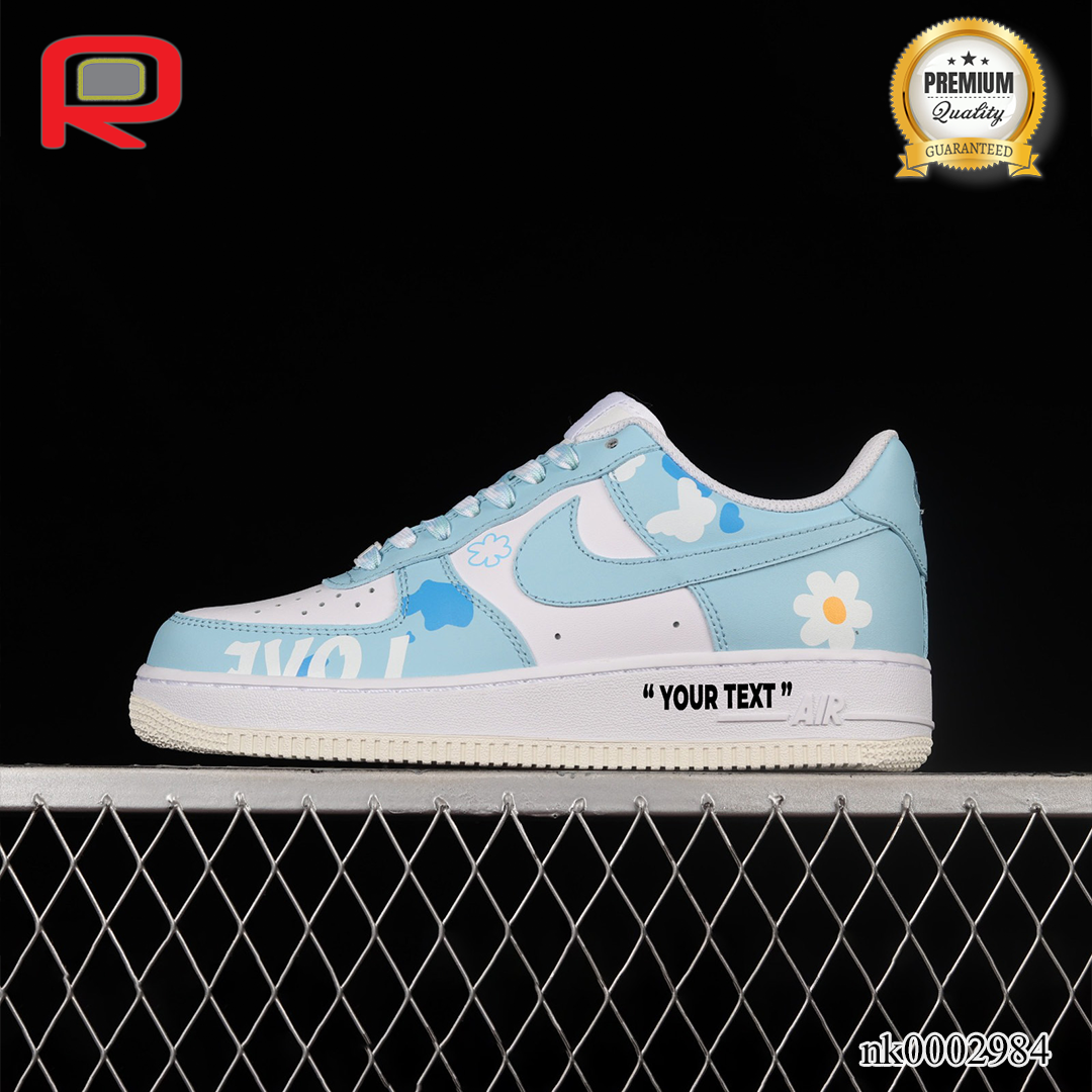 AF 1 Low White Blue Flowers Custom Shoes Sneakers - nk0002984 image 0