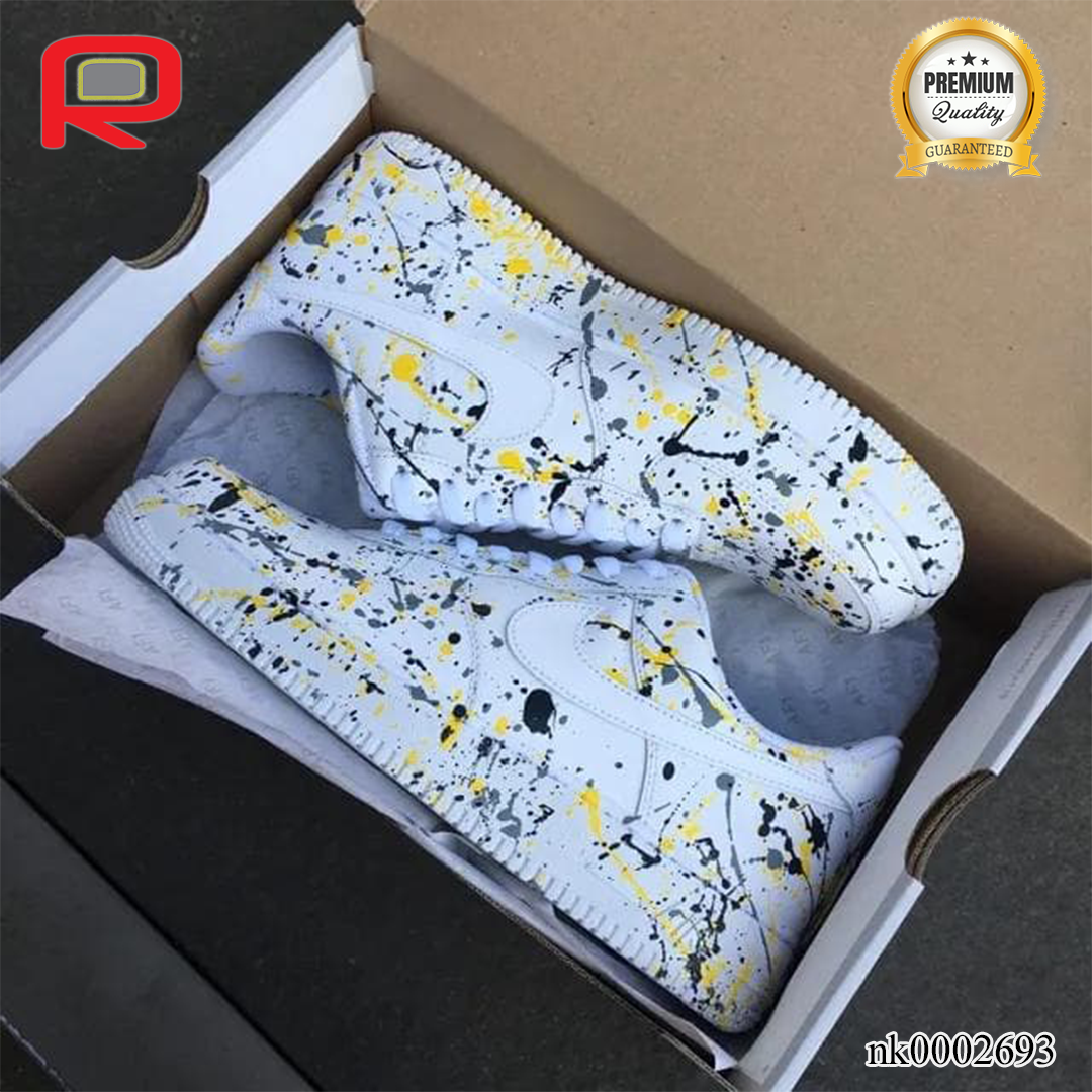 AF 1 Splash Yellow Grey Black Custom Shoes Sneakers - nk0002693 image 0