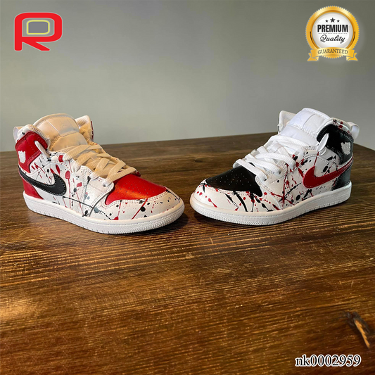 AJ 1 Red And Black Paint Splash White Custom Shoes - nk0002959 image 2