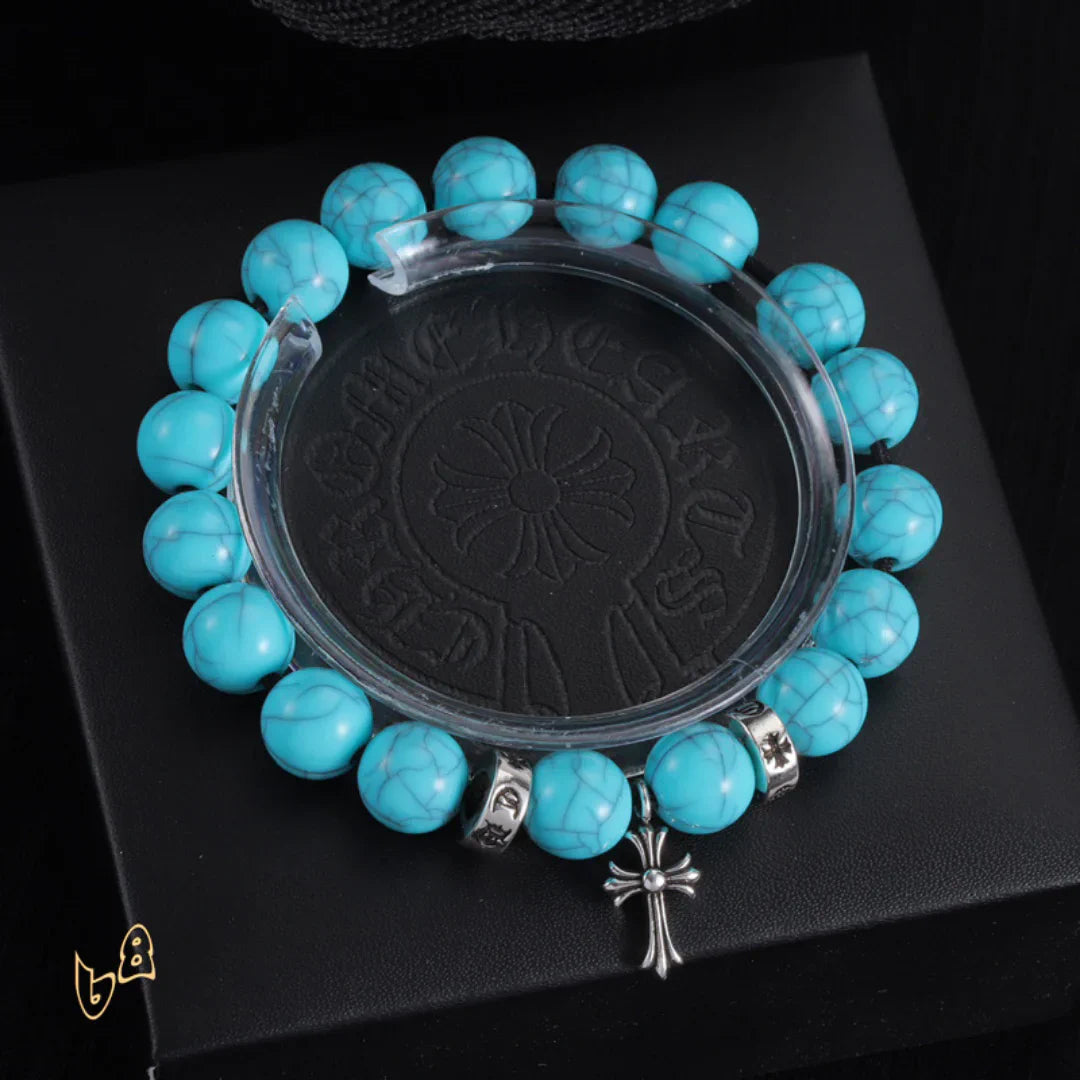CH Beaded Cross Flower Bracelet - CH0074 - blue image