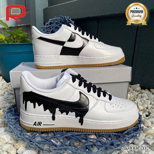 AF 1 White and Black Swoosh Drip Effect Custom Shoes Sneakers - nk0002702 image 0