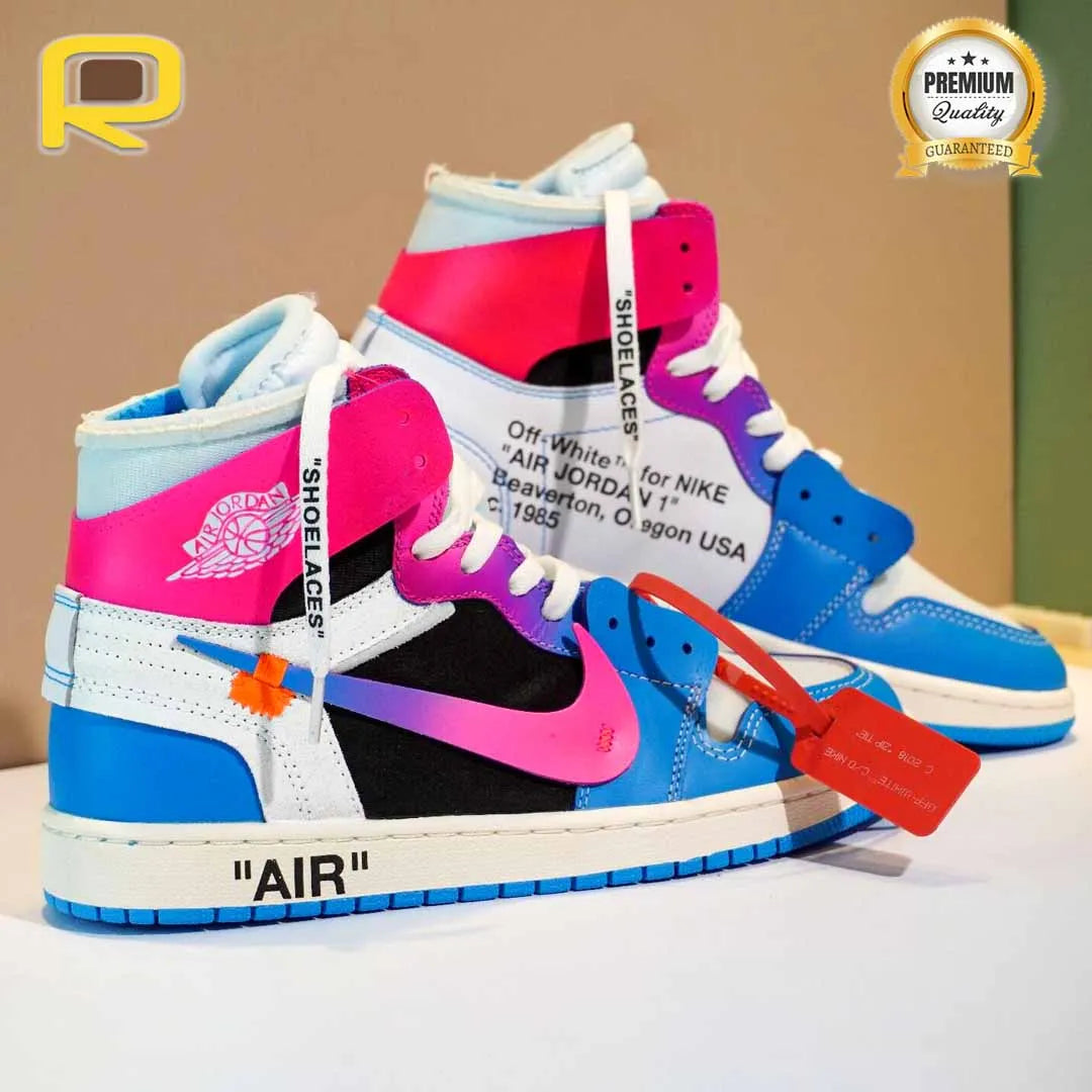 OW x AJ 1 High Miami Vice Custom Shoes Sneakers – nk0003412 image 5