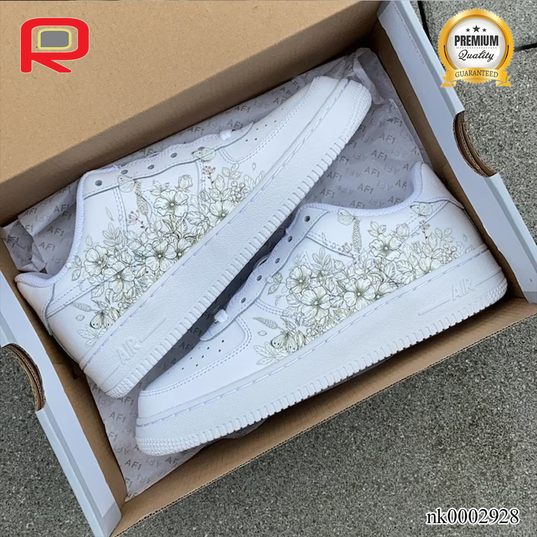 AF 1 Black And White Flower Custom Shoes Sneakers - nk0002928 image 3