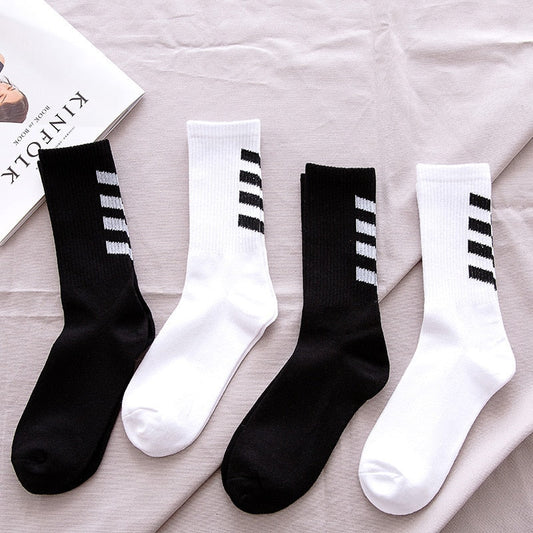 INS Cotton Black White Stripe Crew Men Socks image 0