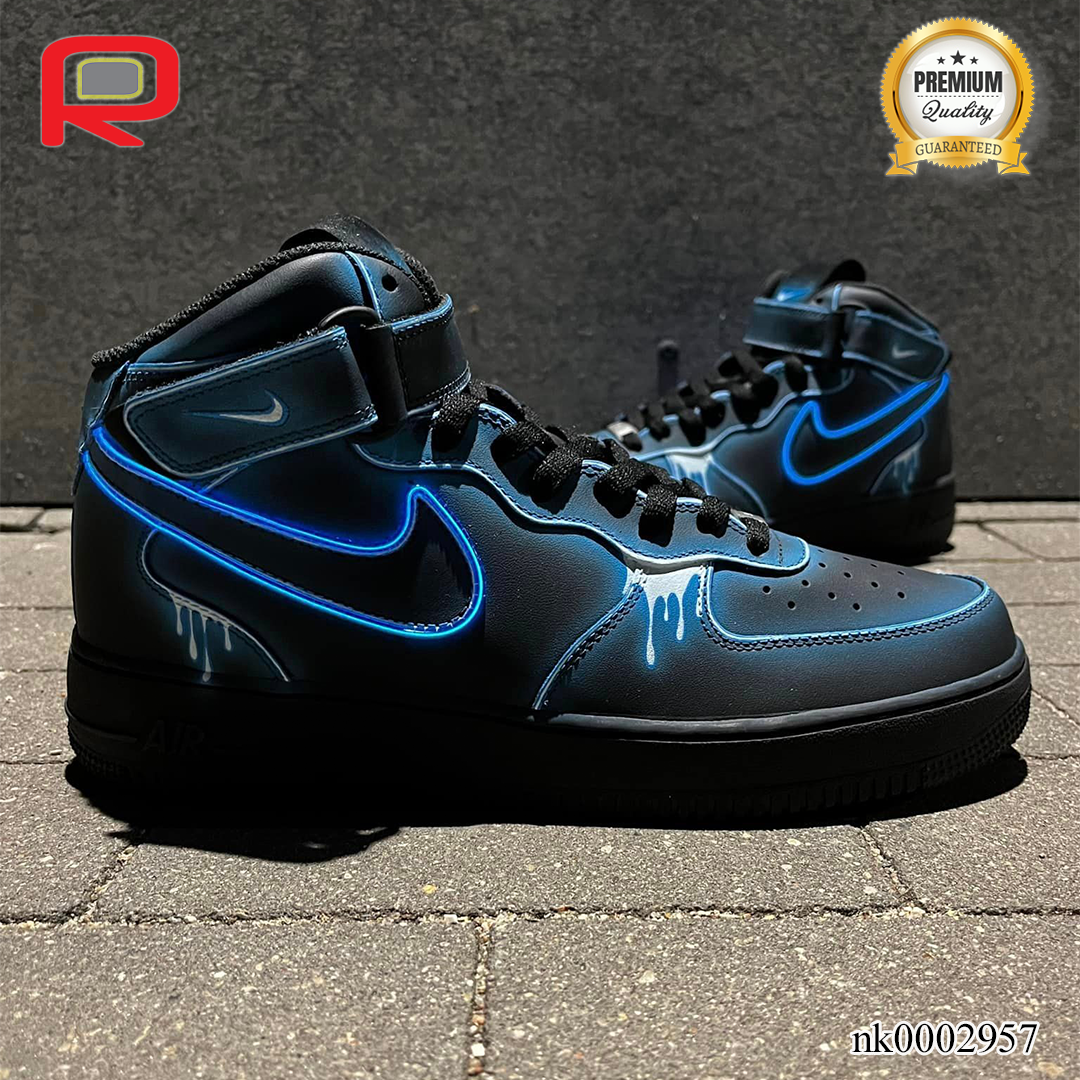 AF 1 High Neon Blue-White Drip Custom Shoes Sneakers - nk0002957 image 2