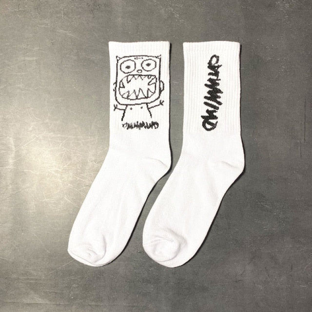 Men Socks Cotton Cartoon Pattern - big mouth white image