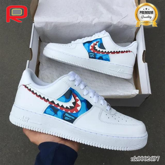AF 1 Blue Bape Shark Custom Shoes Sneakers - nk0002697 image 0
