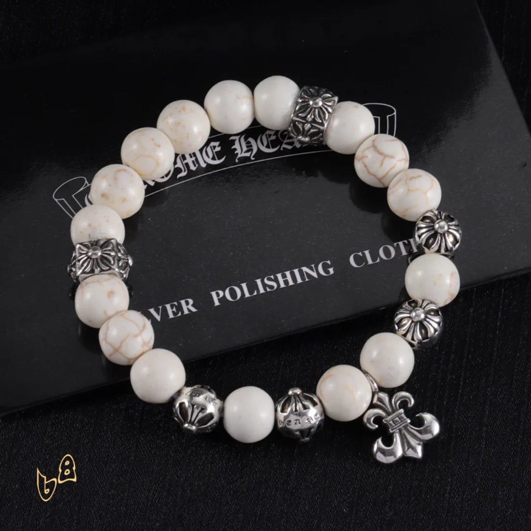 CH Beaded Cross Flower Bracelet - CH0071 - White image