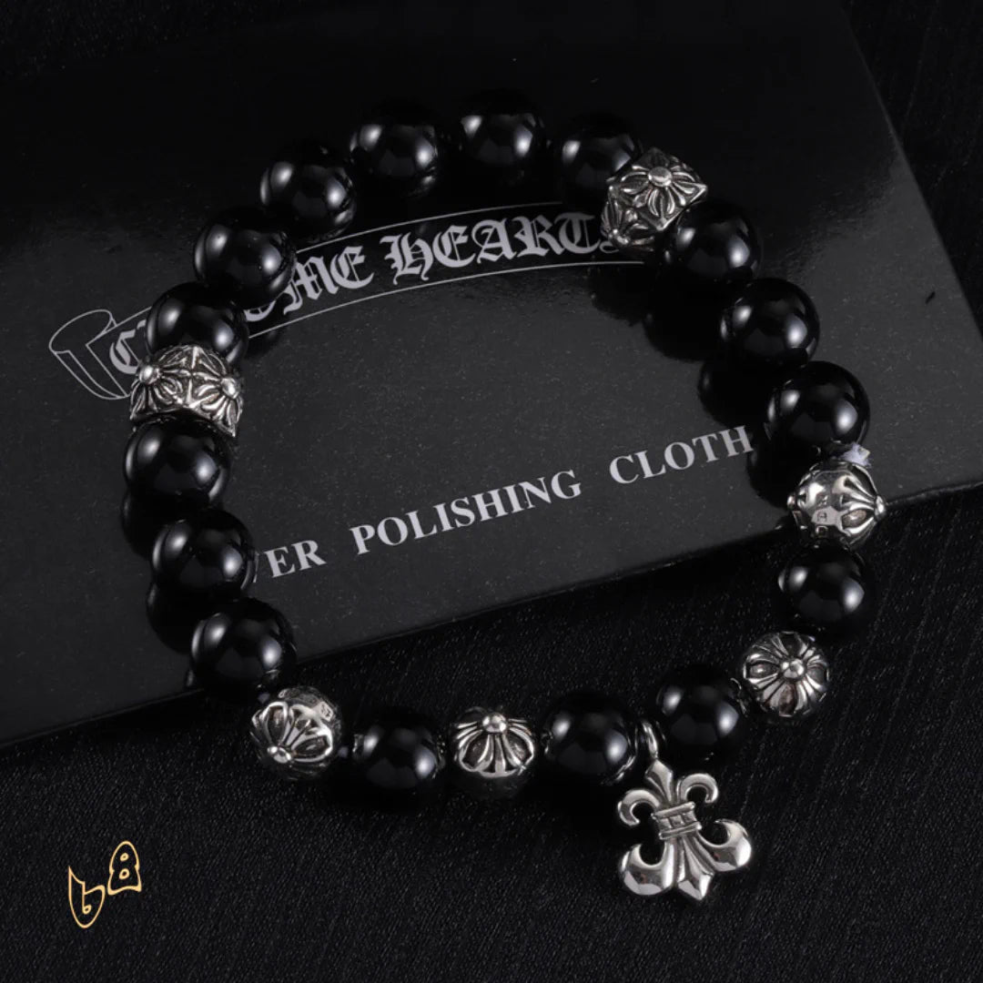 CH Beaded Cross Flower Bracelet - CH0071 - Black image