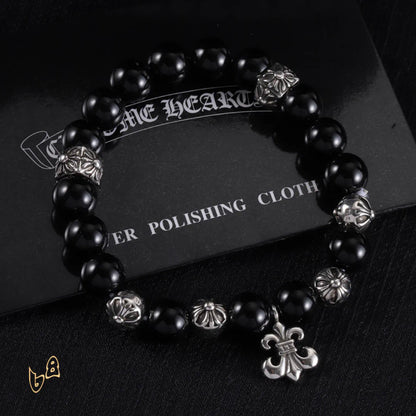 CH Beaded Cross Flower Bracelet - CH0071 - Black image
