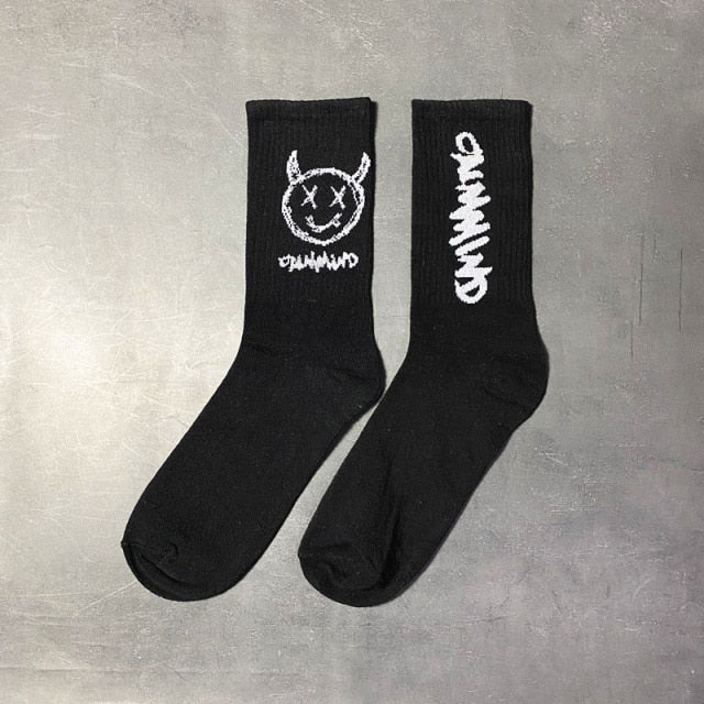 Men Socks Cotton Cartoon Pattern - devil black image