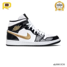 AJ 1 Mid Patent Black White Gold Shoes Sneakers - nk0001830