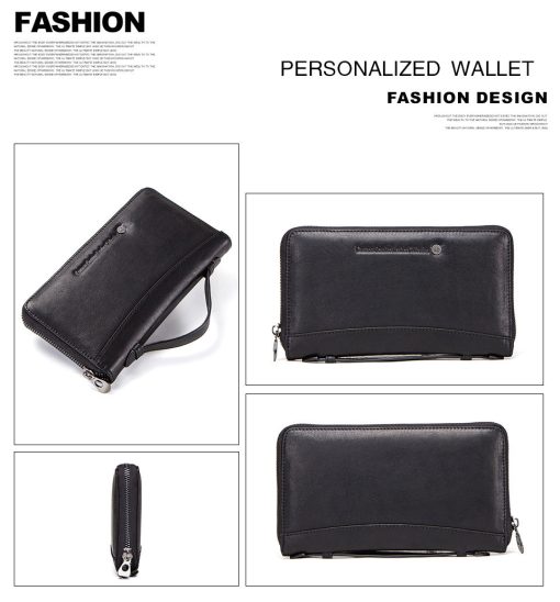 Genuine Leather Men Clutch for 6.5" Cellphone Man Long Wallet Passport Holders With Zipper Coin Pocket Male Purse - Image 5