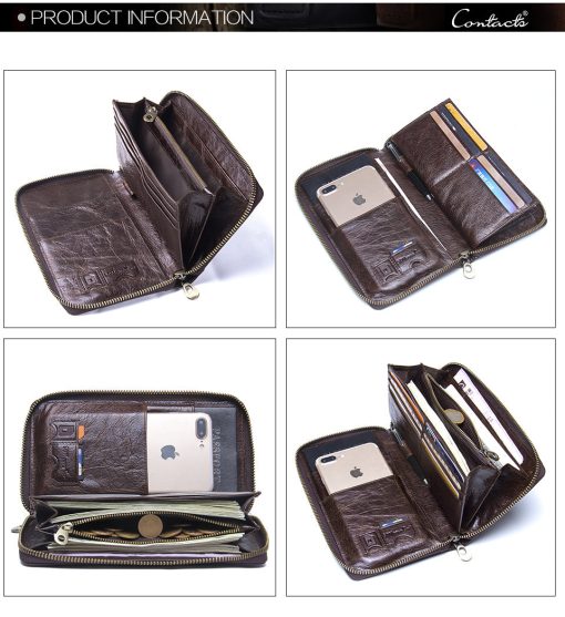 Genuine Leather Men Clutch for 6.5" Cellphone Man Long Wallet Passport Holders With Zipper Coin Pocket Male Purse - Image 15