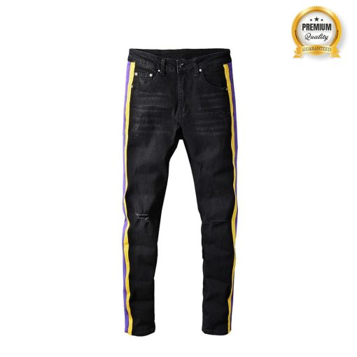 Impression Side Striped Skinny Jeans - Black/ Yellow - Image 2