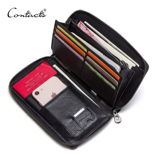 Genuine Leather Men Clutch for 6.5" Cellphone Man Long Wallet Passport Holders With Zipper Coin Pocket Male Purse