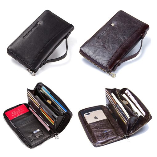 Genuine Leather Men Clutch for 6.5" Cellphone Man Long Wallet Passport Holders With Zipper Coin Pocket Male Purse - Image 2