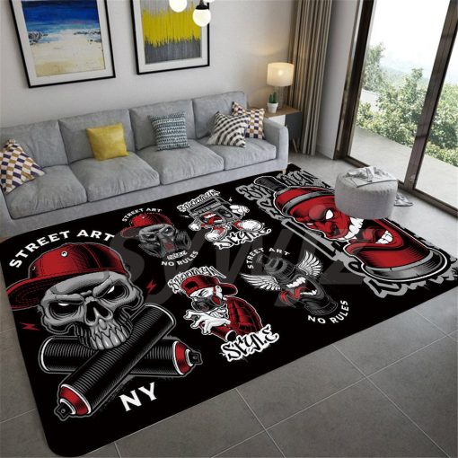 Hip-hop Graffiti Skull Print Carpet