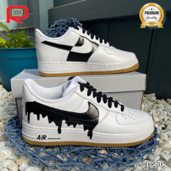 AF 1 White and Black Swoosh Drip Effect Custom Shoes Sneakers - custom shoes maker