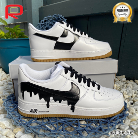 AF 1 White and Black Swoosh Drip Effect Custom Shoes Sneakers - nk0002702