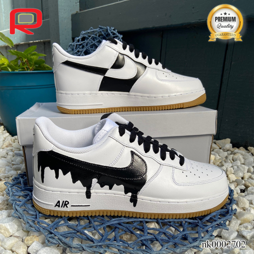 AF 1 White and Black Swoosh Drip Effect Custom Shoes Sneakers - custom shoes maker