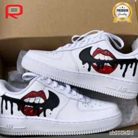 AF 1 Red Lips Black Drip Custom Shoes Sneakers - nk0002696