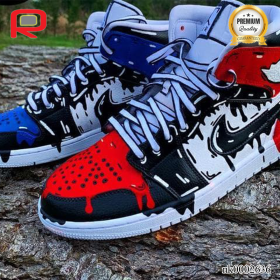 AJ 1 Cartoon Drip Black Red Custom Shoes Sneakers - nk0002636