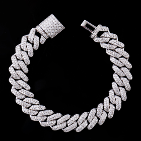 S925 Moissanite Cuban Link Chain Bracelet 14mm