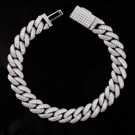 S925 Moissanite Cuban Link Chain Bracelet 10mm