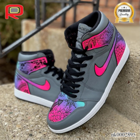 AJ 1 Grey Doodle Custom Shoes Sneakers - nk0002895