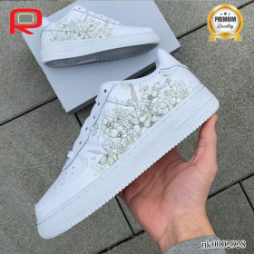 AF 1 Black And White Flower Custom Shoes Sneakers - nk0002928