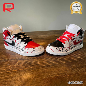 AJ 1 Red And Black Paint Splash White Custom Shoes - nk0002959