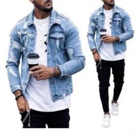 Men's Denim Jacket Ripped Irregular Wash Jacket Men's