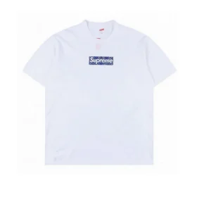 SUP Box Logo Zebra Blue Print T-Shirt in White - 515 - spm0000515