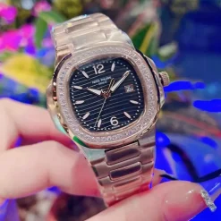 Alternative view of PP Nautilus 7010/1G Rose Gold Blue Navy Dial Diamond Bezel Custom - PP0006
