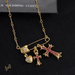 Alternative view of CH Cross & Heart Pin Pendant Necklace - CH0048