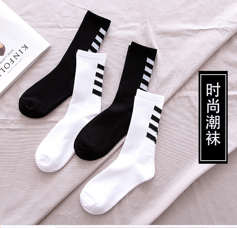 INS Cotton Black White Stripe Crew Men Socks - Image 12