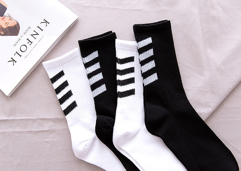 INS Cotton Black White Stripe Crew Men Socks - Image 8