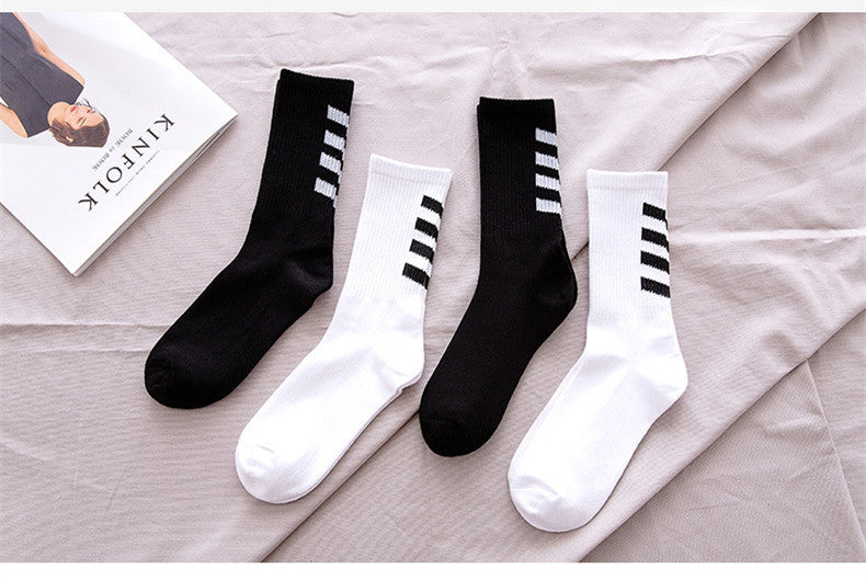 INS Cotton Black White Stripe Crew Men Socks - Image 4
