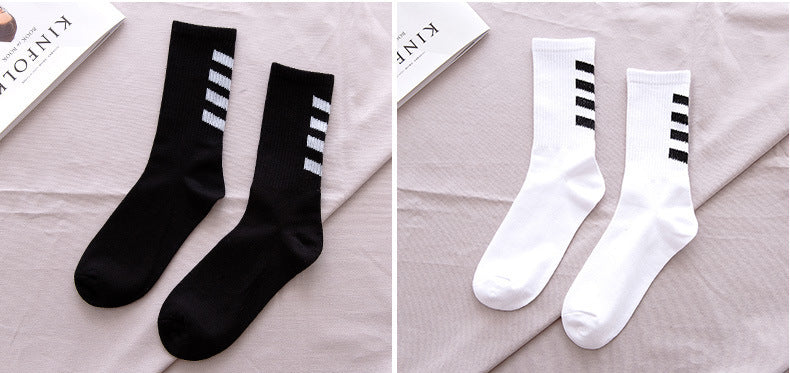 INS Cotton Black White Stripe Crew Men Socks - Image 18