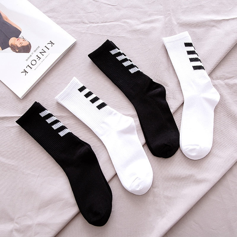 INS Cotton Black White Stripe Crew Men Socks - Image 6