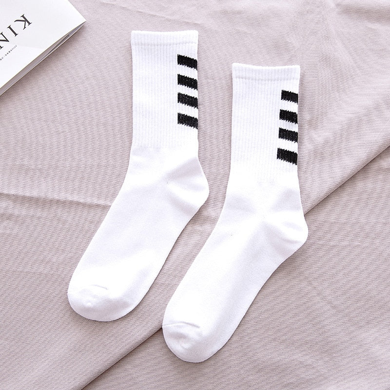 INS Cotton Black White Stripe Crew Men Socks - Image 2