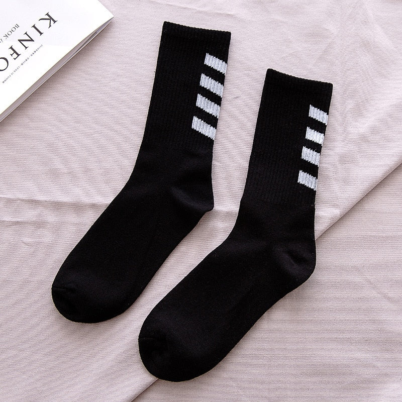 INS Cotton Black White Stripe Crew Men Socks - Image 16